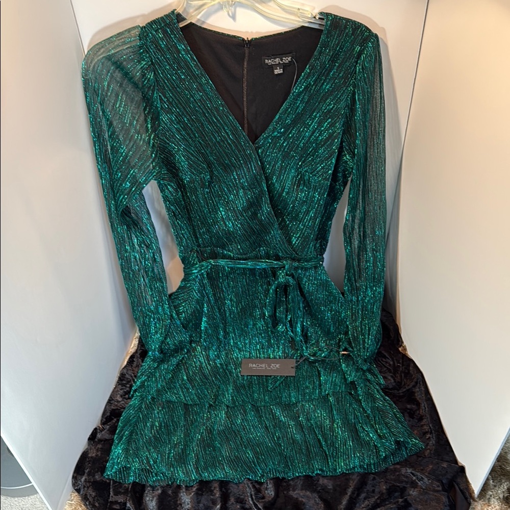 Rachel Zoe Green Wrap Tie Front Cocktail Dress